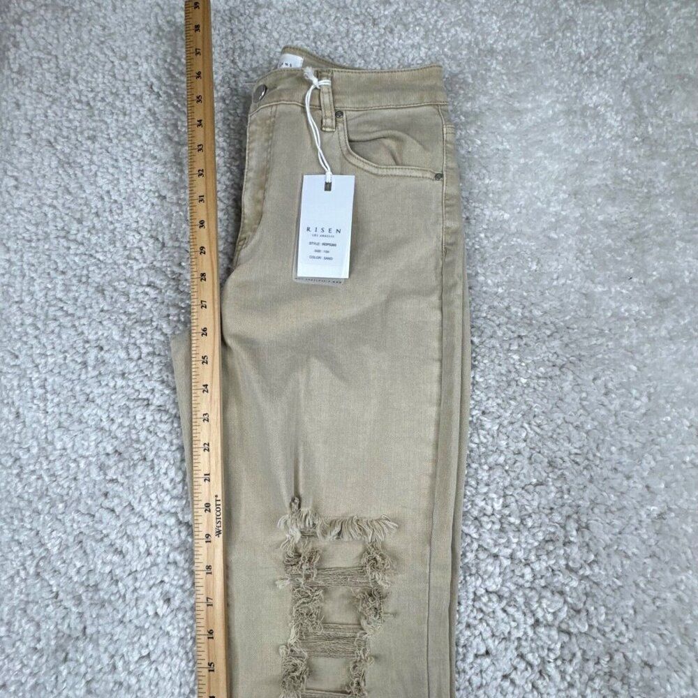 RISEN LOS Angeles Sand High Rise Distressed Straight Leg Jean Raw Hem 7/28 NEW - Picture 13 of 16